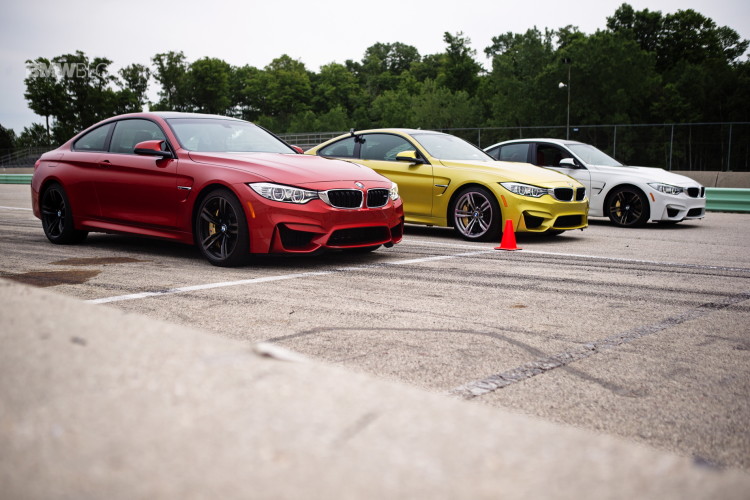 BMW M4 F82 in different colors: red, yellow and white