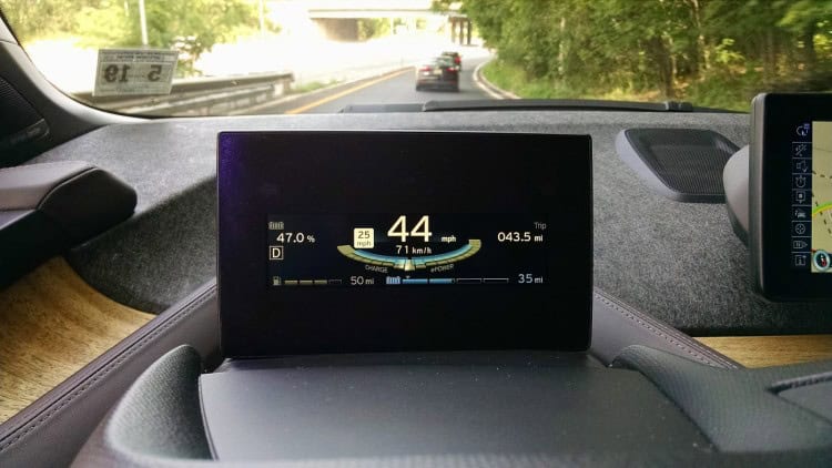 By toggling through the OBC options, you can see the SOC of 47% in the upper left hand corner of the drivers display screen.
