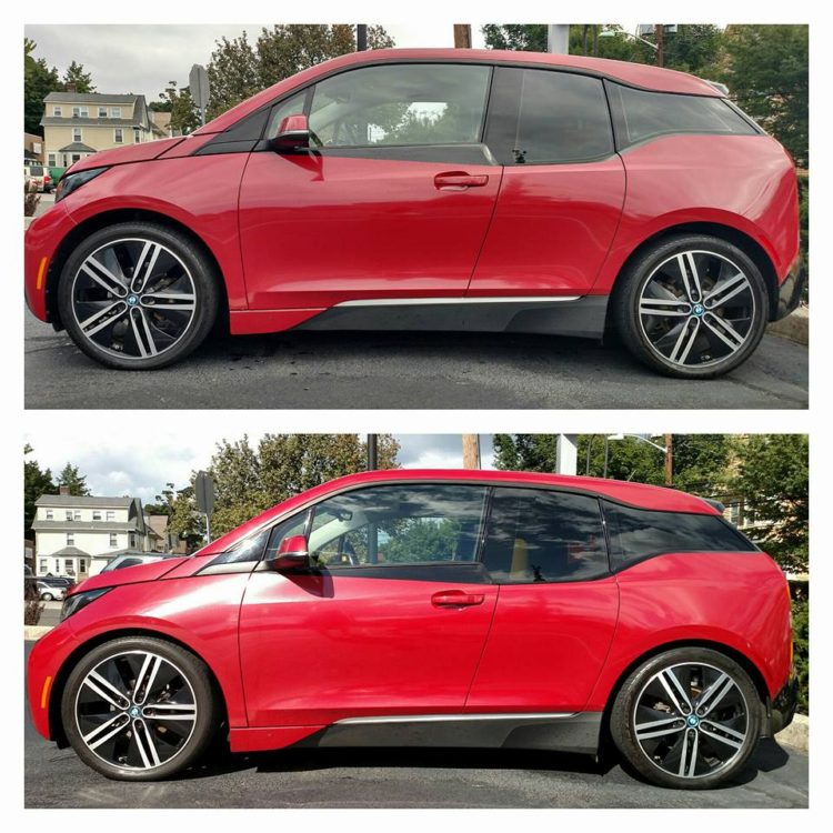  My i3 before and after installing the H&R Sport springs. It dropped the car 1" in the front and .8" in the rear.