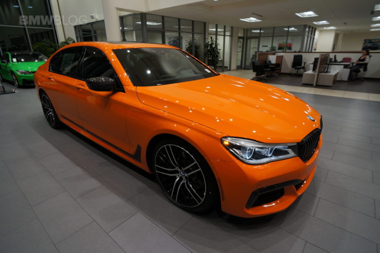 2017 BMW 750i in the unique and flashy Fire Orange color