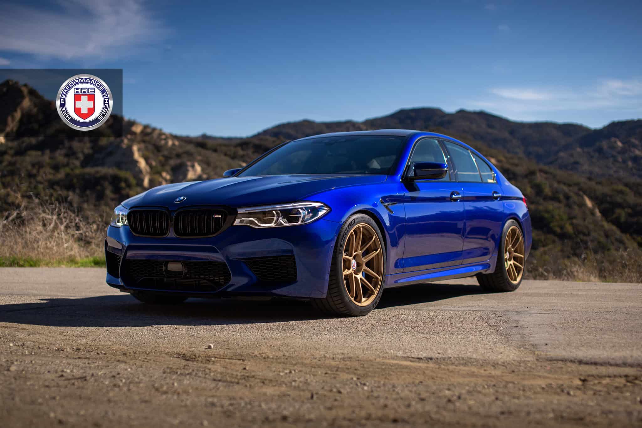 Estoril Blue BMW M5 with HRE RC104 Wheels in Satin Gold
