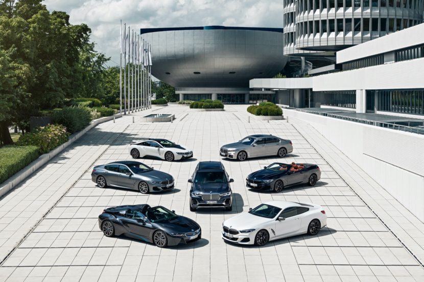 BMW highlights its luxury family in front of their headquarters