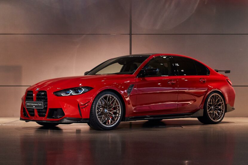 BMW M3 G80 with M Performance Parts displayed at the BMW Welt