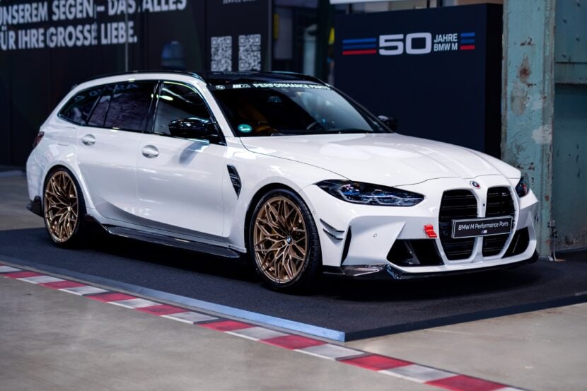 BMW M3 Touring Alpine White At BMW Welt Has M Performance Parts, Frozen Gold Wheels