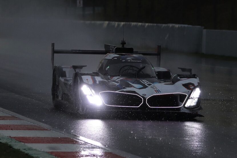 BMW M Hybrid V8 LMDh shows its illuminated kidney grille at night