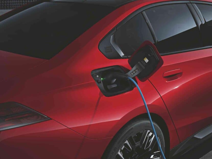 BMW i5 showing a charging cable