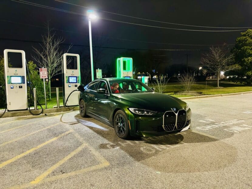 BMW i4 charging at Electrify America charging station