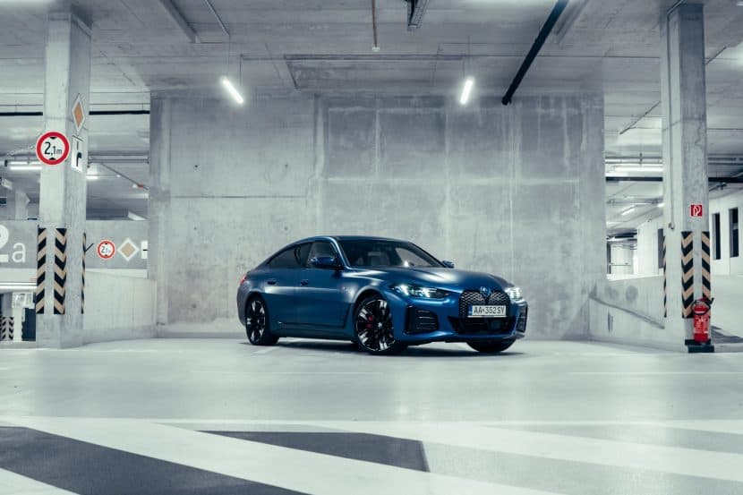 BMW i4 Frozen Portimao Blue parked