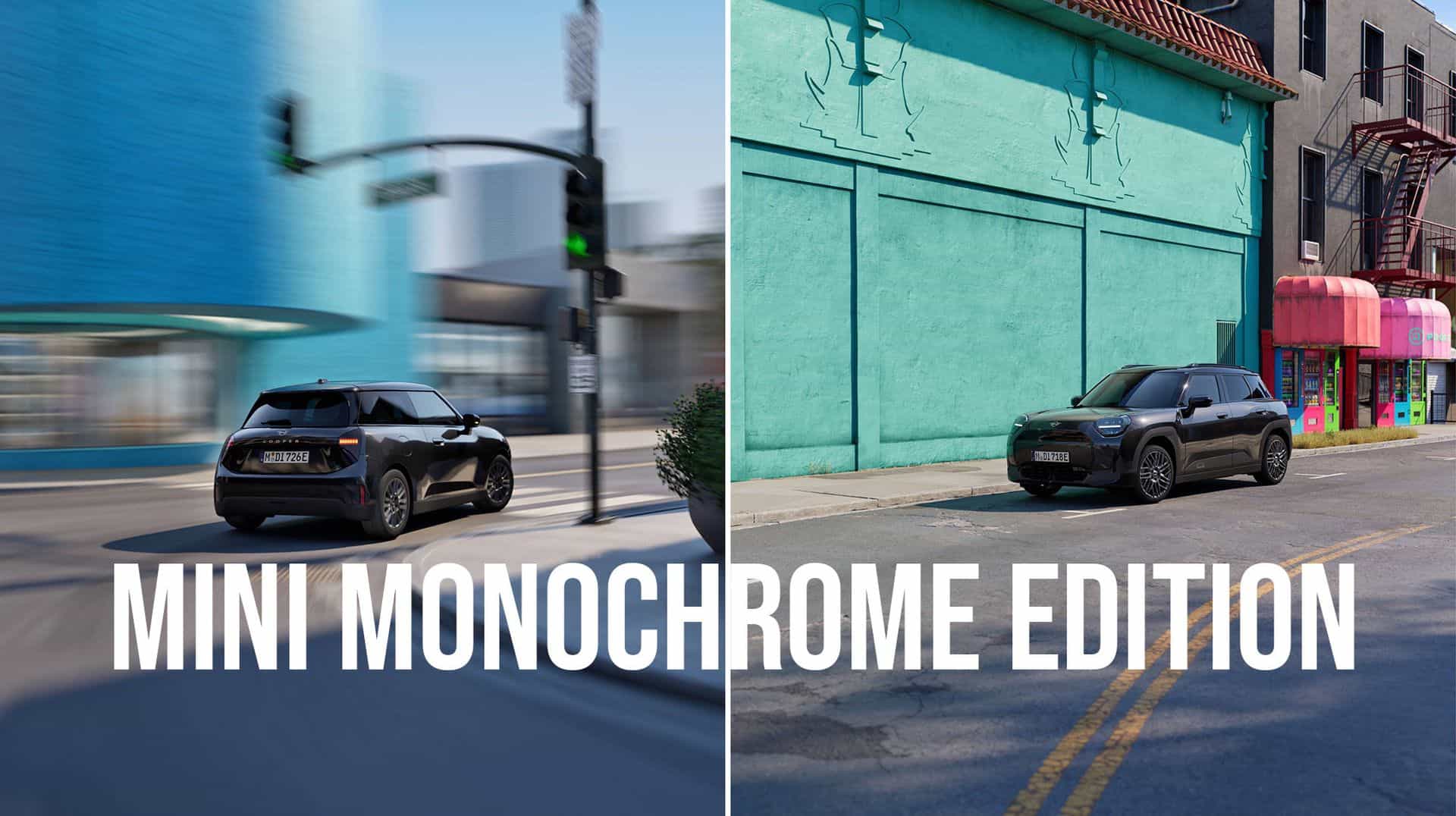 MINI Cooper Electric and Aceman Monochrome editions in Midnight Black and Nanuq White with matching roof and grey alloy wheels