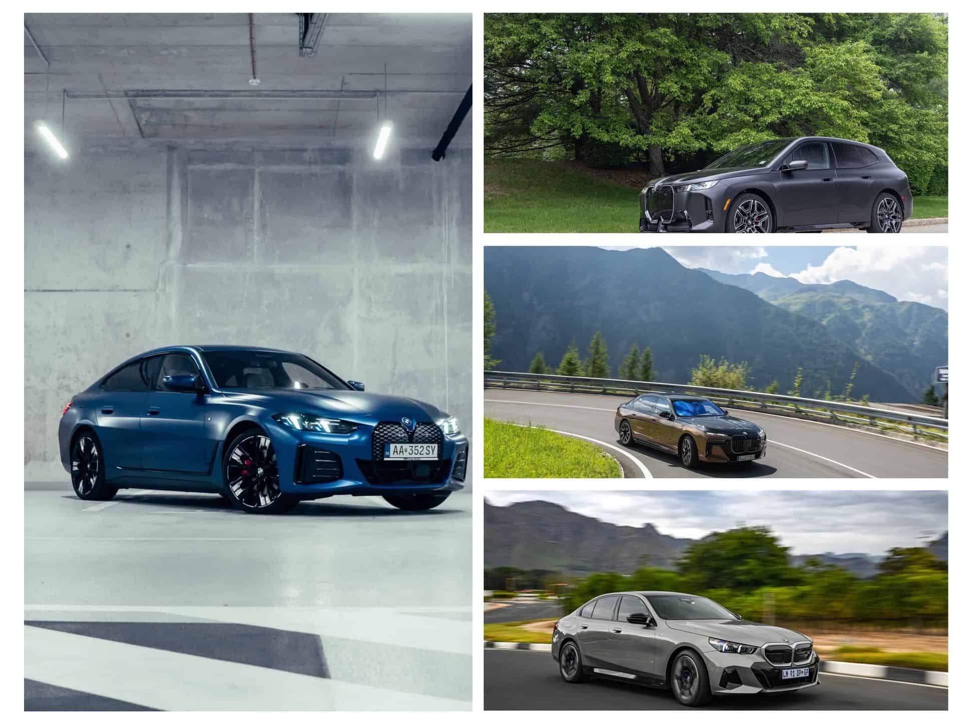 BMW i4, i5, i7, and iX electric vehicles side by side in a lineup for depreciation comparison