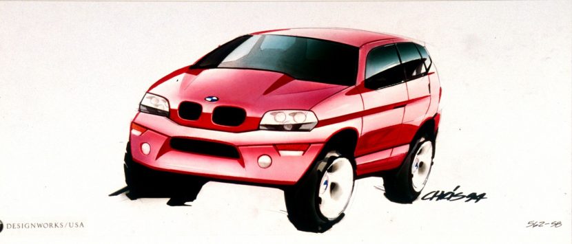 E53 BMW X5 DESIGNWORKS DESIGN SKETCH 00 E53 BMW X5 DESIGNWORKS DESIGN SKETCH in red pen
