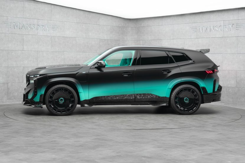 Mansory BMW XM in black and turquoise paint side view