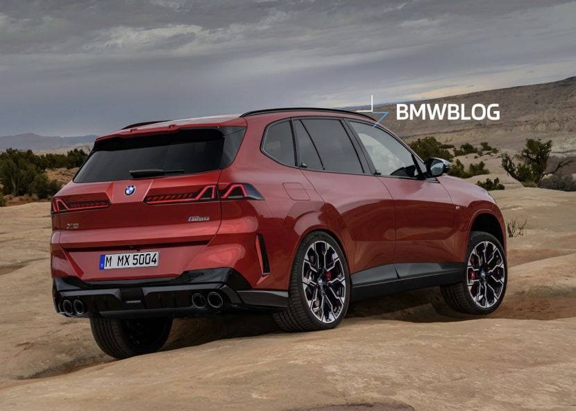 2027 BMW X5 RENDERING in VEGAS RED color showing the rear-end